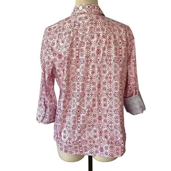 Foxcroft Easy Care Poplin 3/4 Length Flip Cuff Sleeve Blouse Women’s Large Stret - Picture 3 of 9